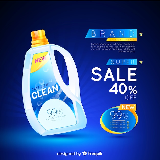 Vector gratuito venta de detergentes para lavandería venta realista.