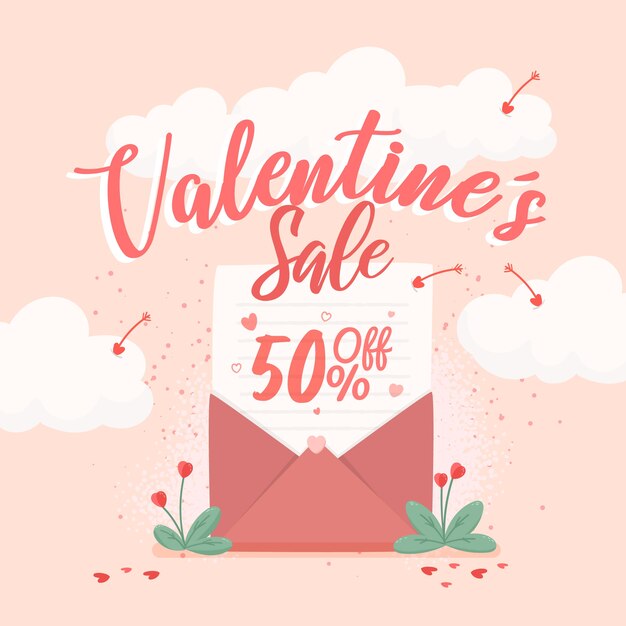 Venta de día de san valentín dibujado a mano