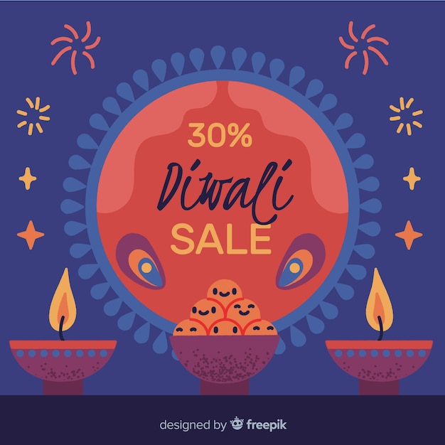 Vector gratuito venta de diwali dibujada a mano con 30% de descuento