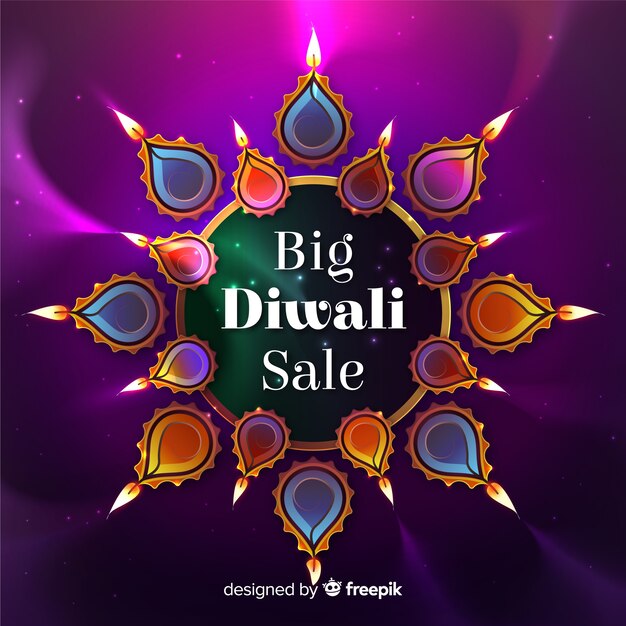 Venta de diwali de estilo realista con velas