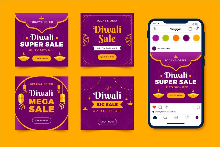 Vector gratuito venta de diwali publicación de instagram