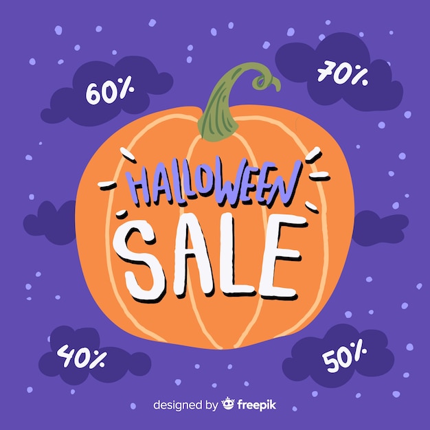 Vector gratuito venta de halloween y calabaza con tallo