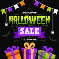 Vector gratuito venta de halloween de diseño plano con descuento