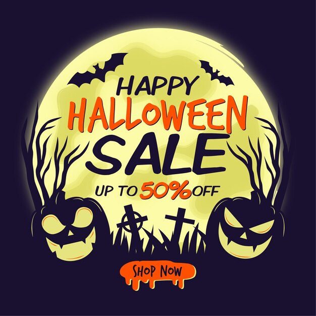 Venta de Halloween en diseño plano