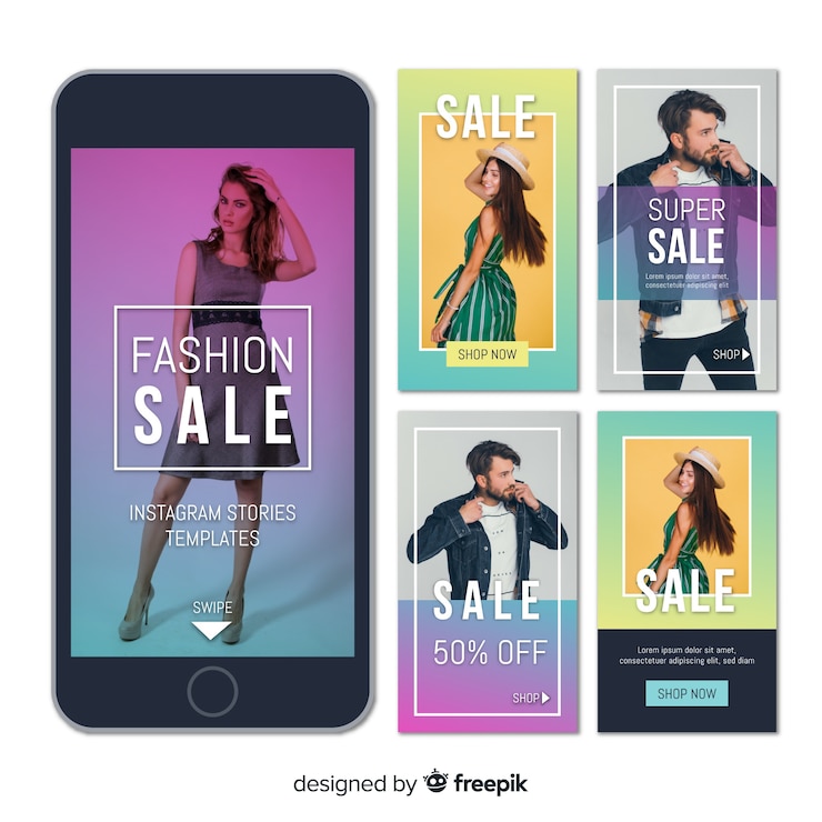 Vector gratuito venta de moda y colección de historias de instagram