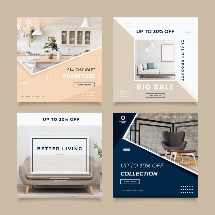 Vector gratuito venta de muebles colección post ig