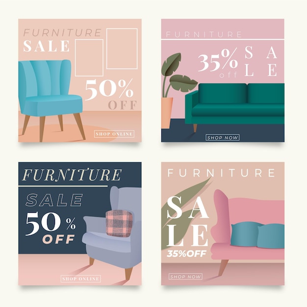 Vector gratuito venta de muebles colección de publicaciones de instagram