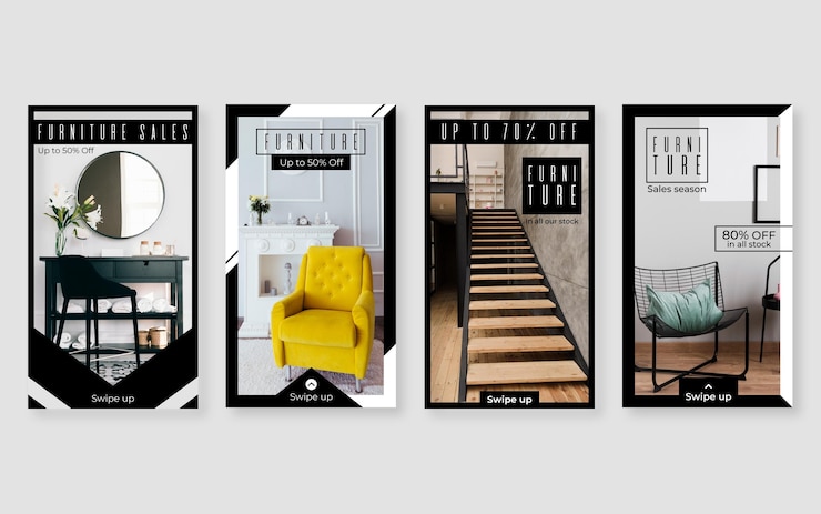 Vector gratuito venta de muebles historias de instagram con foto.