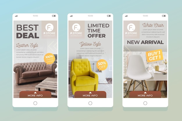 Vector gratuito venta de muebles ig stories pack