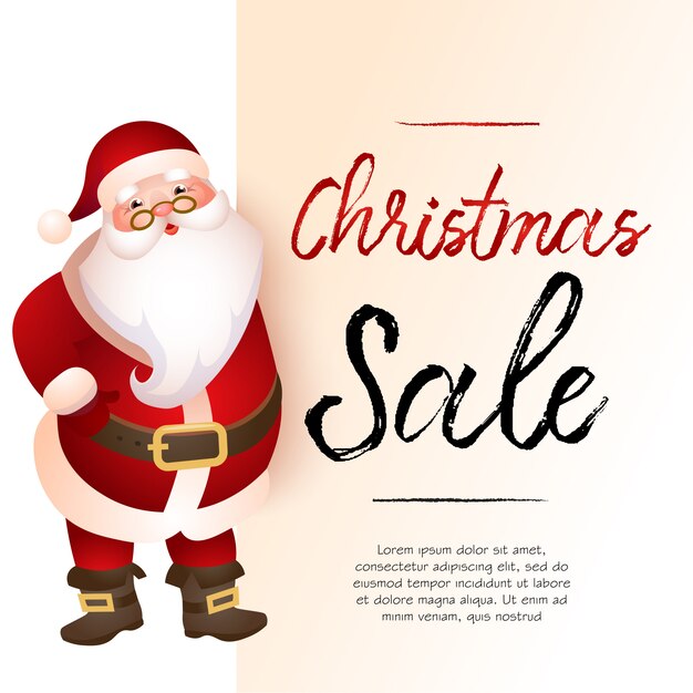Venta de navidad diseño de banner beige claro con santa claus.