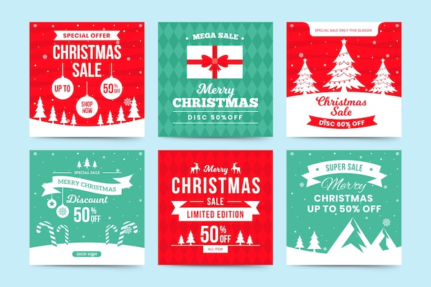 Vector gratuito venta de navidad instagram post collection