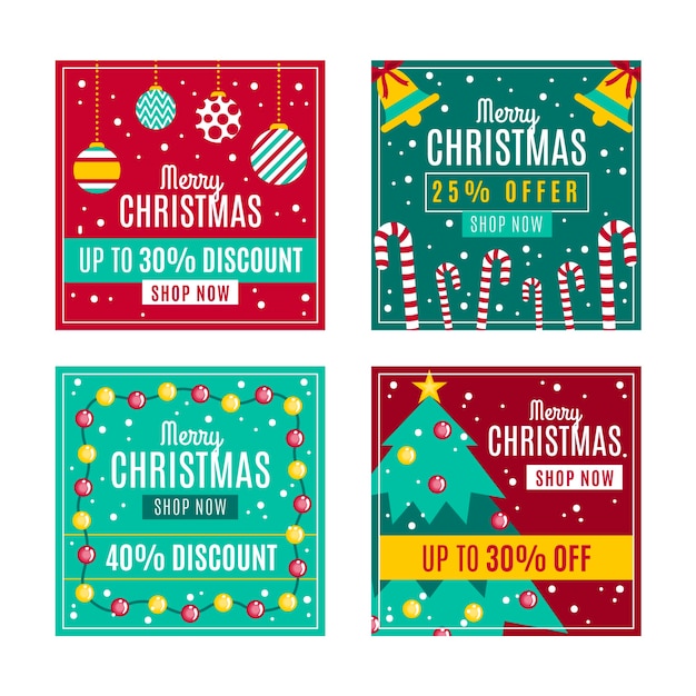 Vector gratuito venta de navidad instagram post pack