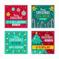Vector gratuito venta de navidad instagram post pack