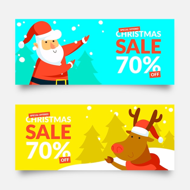 Vector gratuito venta de navidad pancartas en diseño plano