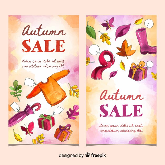 Venta de otoño banners diseño acuarela