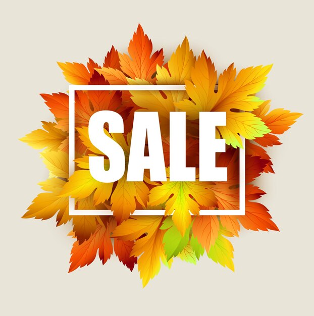 Venta de otoño con hojas de otoño.