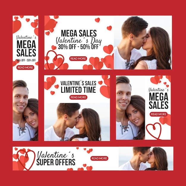 Vector gratuito venta de pancartas planas de san valentín con pareja