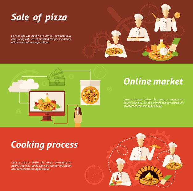Venta de pizza y pancarta de cocina