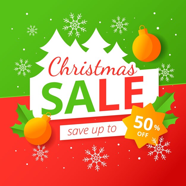 Venta plana de navidad con bolas doradas de navidad