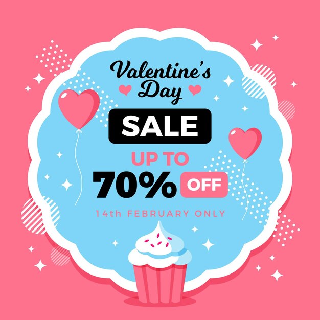 Venta plana de san valentín con cupcake