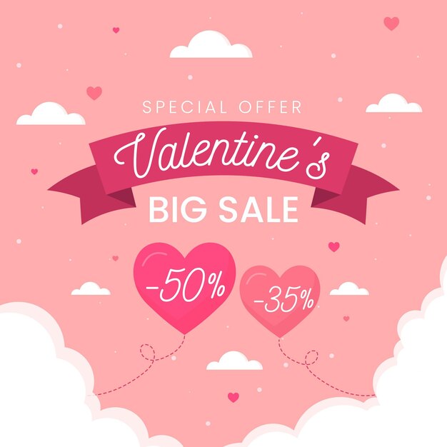 Venta plana san valentín con globos.