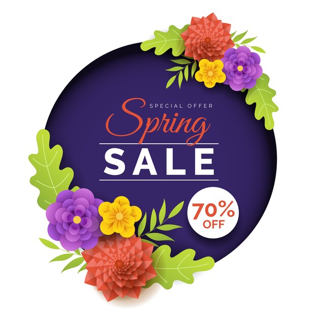 Venta de primavera colorida en el diseño de estilo papel