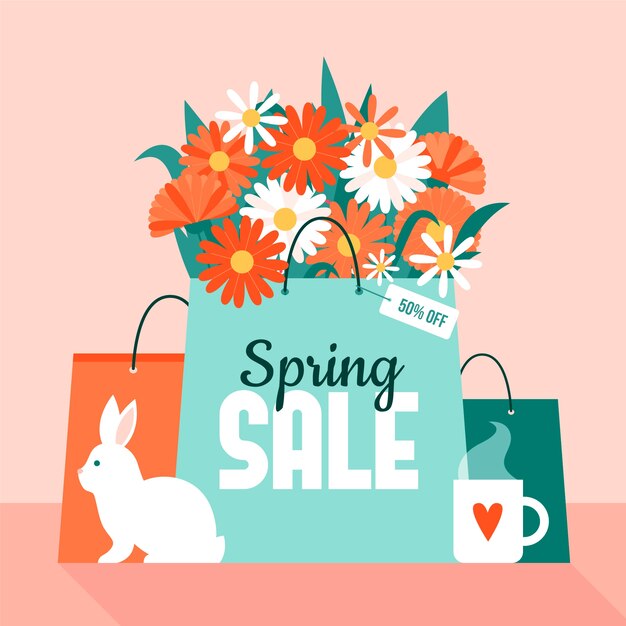 Venta de primavera en diseño plano