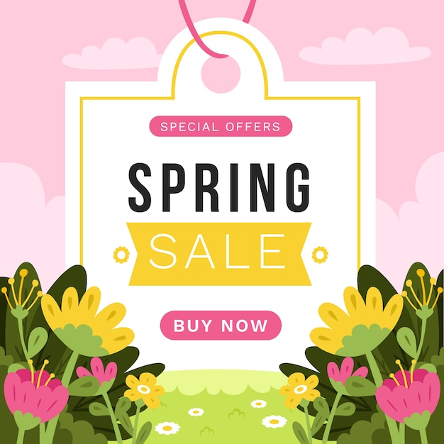 Vector gratuito venta de primavera con flores
