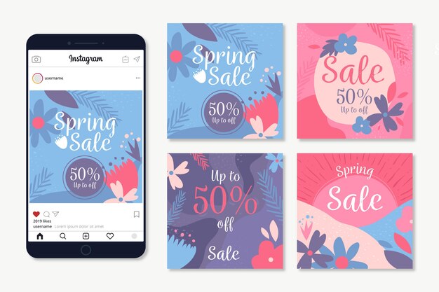 Venta de primavera instagram post colección con flores