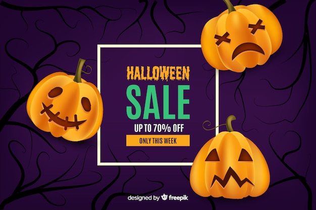 Vector gratuito venta realista de halloween con calabazas curvas