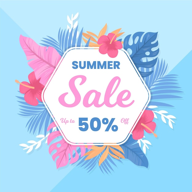 Vector gratuito venta de verano de diseño plano con oferta