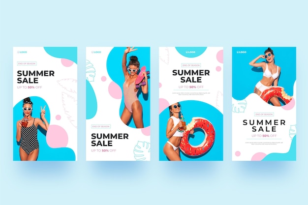 Vector gratuito venta de verano instagram stories mujer con floatie