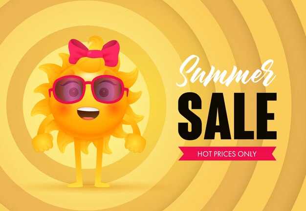 Venta de verano, precios calientes solo letras con carácter sol.