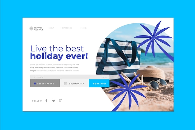 Vector gratuito venta de viajes con página de inicio de fotos