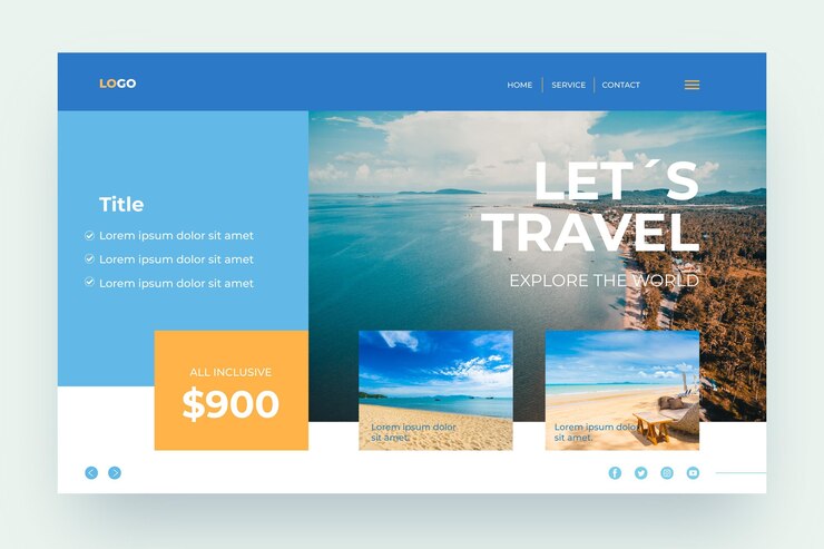 Vector gratuito venta de viajes con página de inicio de fotos