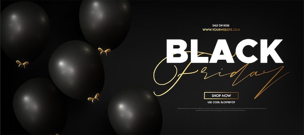Vector gratuito venta de viernes negro 3d con globos negros realistas