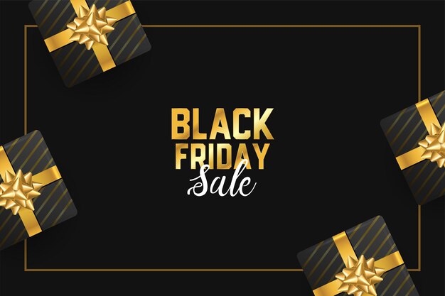 Venta de viernes negro y regalos fondo dorado.