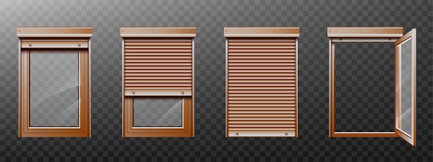 Vector gratuito ventana marrón con persiana enrollable y conjunto cerrado