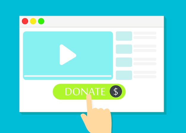 Vector gratuito la ventana del navegador con el botón donar. dinero para videobloggers