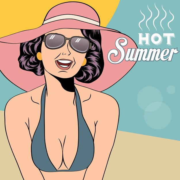 Verano caliente chica pop art en una playa