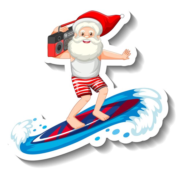 Verano de Navidad con Santa surfeando en la ola de agua