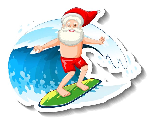 Verano de Navidad con Santa surfeando en la ola de agua