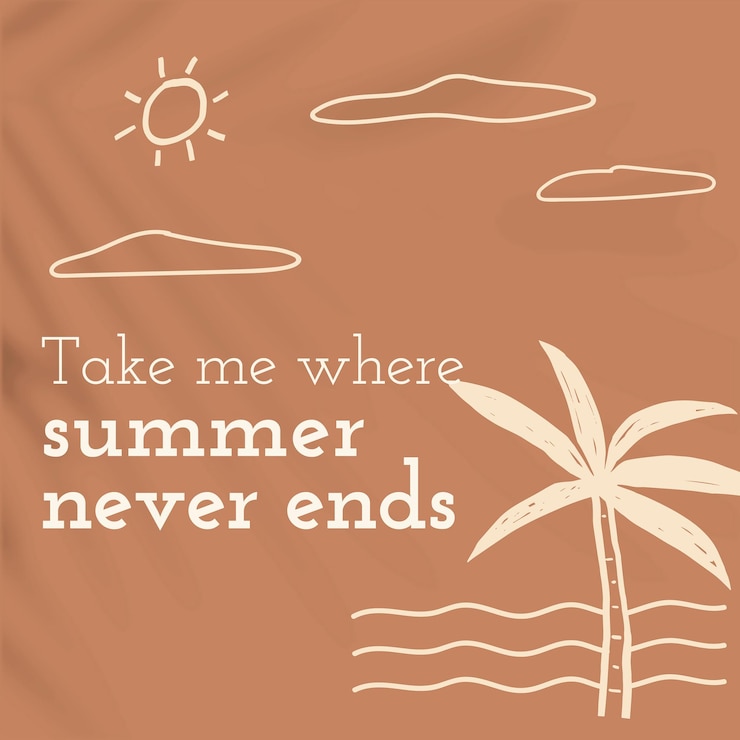 Vector gratuito el verano nunca termina la publicación editable del tema de las vacaciones del vector de la plantilla