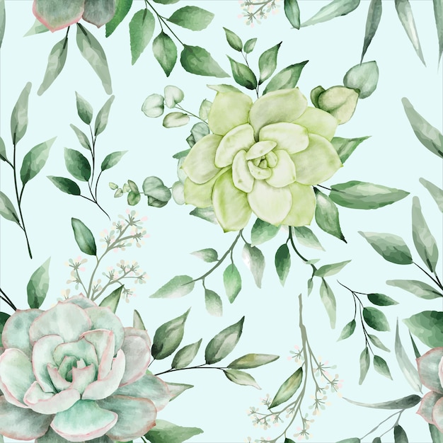Vector gratuito verde acuarela floral diseño de patrones sin fisuras