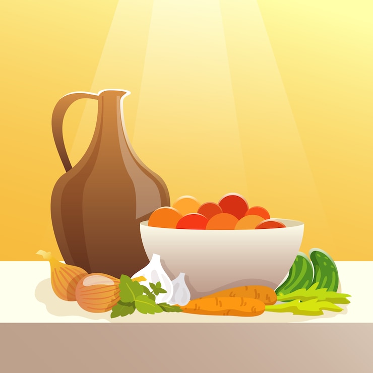 Vector gratuito verduras y bodegón de jarra