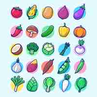 Vector gratuito verduras colección dibujos animados vector icono ilustración comida naturaleza icono concepto aislado