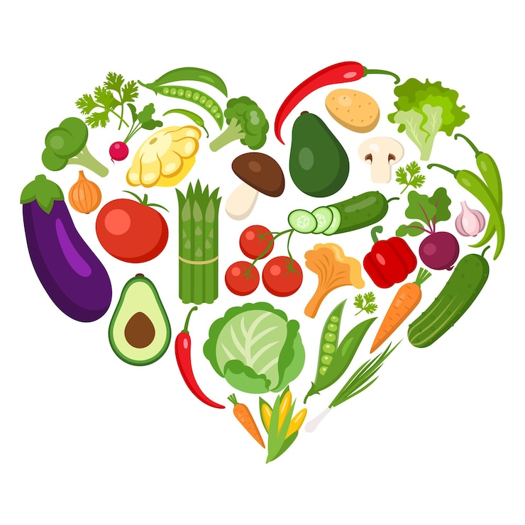 Vector gratuito verduras en forma de corazón en blanco