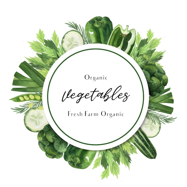 Verduras verdes acuarela cartel orgánico menú idea granja, diseño orgánico saludable