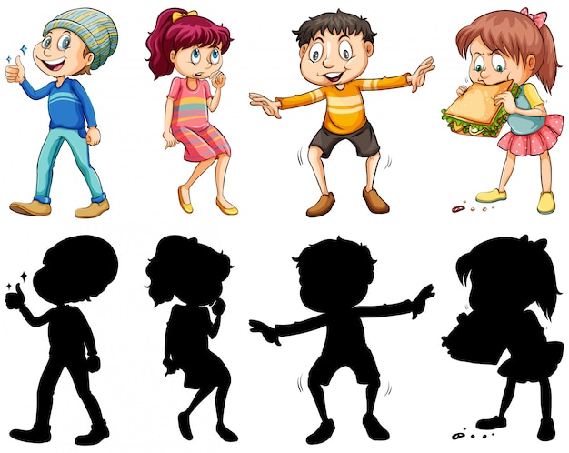 Versión de silueta, color y contorno con niños locos
