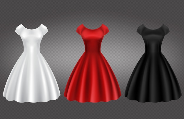 Vector gratuito vestido de cóctel retro mujer blanco, negro y rojo